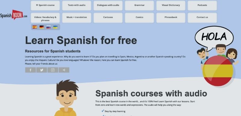 Spanishboom.com can help beginners improve their Spanish alistening